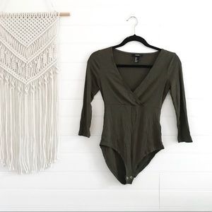 Forever21 Ribbed Olive Green Bodysuit